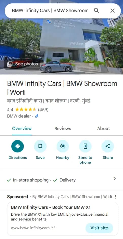 BMW Google Business Profile listing